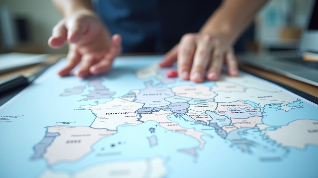 Evropská mapa s vyznačenými zeměmi a obchodními vazbami mezi státy