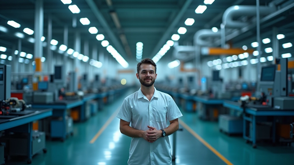 Průmyslová továrna s moderními výrobními linkami a robotickou automací